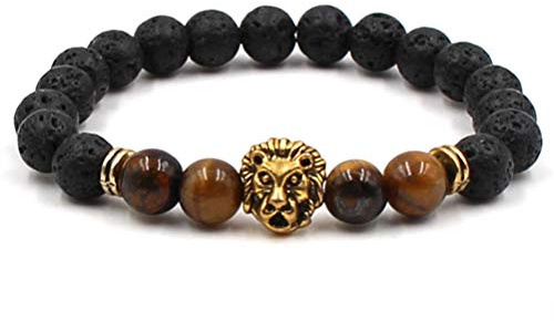 Lavastein Armband, Natürlichen Vulkanischen Tigerauge Gold Löwenkopf Braun Chakra Armband, Charm Verstellbaren Elastischen Manschette Mit Rollrand Unisex Armband Schmuck Festival Paar Geschenk Der