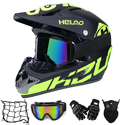 MRDEAR Casco Motocross Nero - Certificazione DOT - Casco Cross Bambino Adulto con Occhiali (5 pezzi) Casco Integrale MTB per Moto Bici Motard Offroad Enduro Downhill Sport (S, M, L, XL),Purple,S