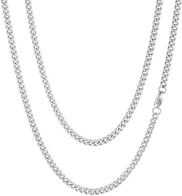 ChainsHouse Kette Herren Silber Halskette für Herren Edelstahlkette Mann Edelstahl Panzerkette 3mm Kubanische Kette 51cm Gliederkette ohne Anhänger Damen Rock Halsschmuck Modeschmuck für Bruder