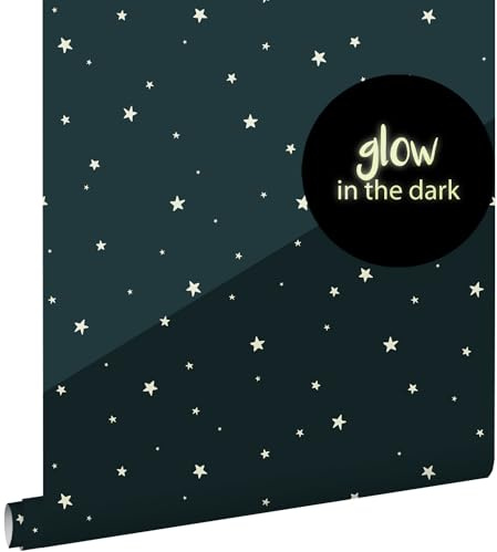 papier peint glow-in-the-dark étoiles fluorescentes bleu foncé 53 cm x 10.05 m - ESTAhome