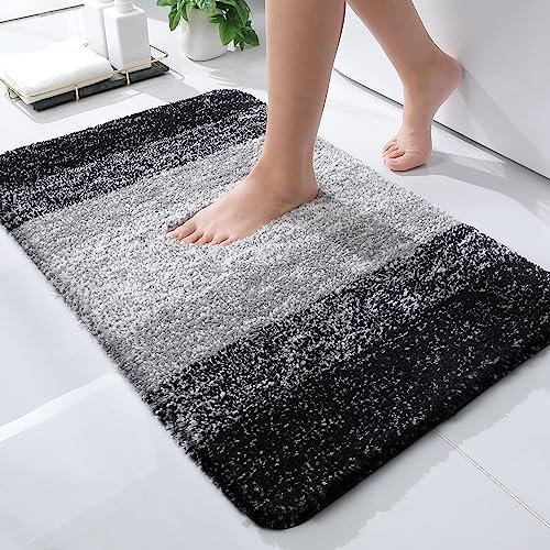 Homaxy Weich Badezimmerteppich 40x60 cm, rutschfest waschbar Badematte Flauschige Hochflor Badteppich Mikrofaser Saugfähig Badvorleger Duschvorleger (Schwarz)
