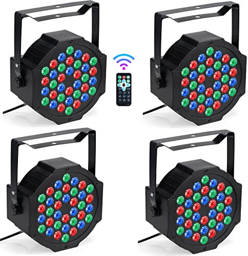 Lumière de Scène - Lot de 4 Eclairage de Scène DMX512 36 LED RGB DJ Lampe de Scène avec Télécommande et Support pour DJ Disco Fête Étape Bar Club Discothèque Mariage Noël
