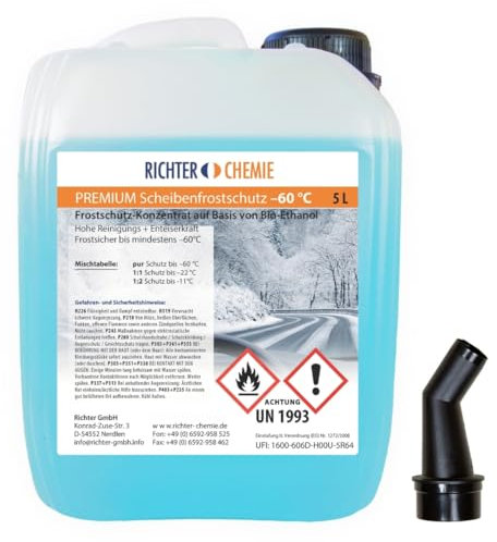 5 Liter Premium Scheibenfrostschutz - 60 Grad | Frostschutz Konzentrat für die Auto Scheibenwaschanlage | Scheibenfrostschutz Konzentrat 5L | Frostschutzmittel Scheibenwaschanlage