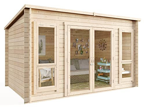 BillyOh Log Cabin Summerhouse Garden Office Studio Summer House Modern Pent Carmen Outdoor Room (Pressure Treated, 12 x 8)