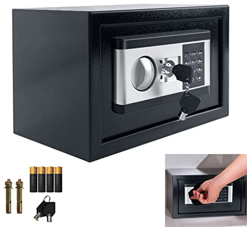 YRHome Caja fuerte de 22 L para el hogar, con contraseña digital, caja de pilas, 2 llaves de seguridad, funciones de alarma, accesorios de seguridad para hogares (22 L, M)