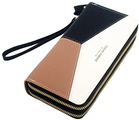 Gosyfeti Portefeuille à Fermeture éclair pour Femme,Portefeuille Tendance en polyuréthane,Double Fermeture éclair,Grande capacité,Portefeuille en Cuir synthétique, Coloris Assortis