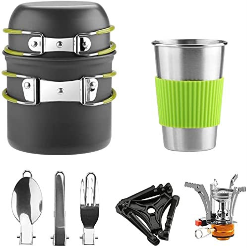 TIST Batterie de cuisine antiadhésive légère avec réchaud de camping pour les voyages et le trekking