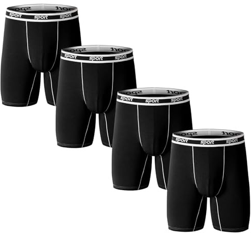 Nuofengkudu Hommes sans Couture Modal Long Boxer Doux Flex Respirant Stretch Ceinture Calecons Grande Taille Anti Irritations sous-Vêtements Confortable Underwear Lot Pack de 4