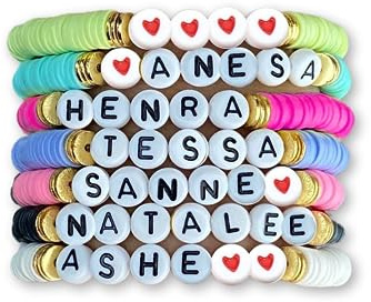 Perlenarmband, personalisiertes Namensarmband Geschenk, Wortarmband mit Heishi-Scheibe, Perlenstapel-Set, Armband mit Namen oder Nachricht, Armband mit Namen, 6 mm Emaille-Perlen, Handmade