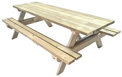 MASGAMES Outdoor-Picknicktisch München | Holz mit Autoklav Stufe IV | zugelassen für den öffentlichen Gebrauch | Maße XL: 235 cm lang