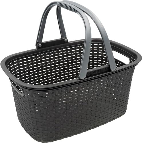 HRB Einkaufskorb in Rattan Optik, Großer Tragekorb mit Henkel, 18 Liter Volumen, Einkaufstasche, Korb (Anthrazit)