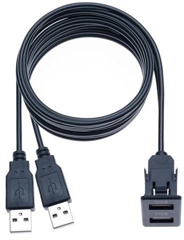 Auto Armaturenbrett Zur Bündigen Montage Kabel Zwei USB-Anschlüsse 1M Fahrzeug Stereo Doppel USB Panel Verlängerungskabel USB Adapter für Auto LKW Boot Motorrad Fahrrad und Marine-Anwendung (1 Meter)