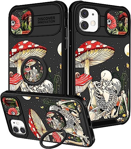 Pegmode (2in1 for iPhone 11 Case for Women Cute Skull Skeleton Girls Phone Cases Scary Gothic Fun Unique Design with Slide Camera Cover+Ring Holder Funny Fashion for Apple iPhone 11 Cover 6.1 inch
