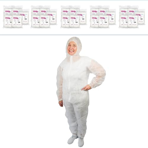 50x ARNOMED® Combinaison Jetable XL Extra Fort, Combinaison Travail Homme & Femme Sécurité, Combinaison Jetable de Peintre & Bâtiment, Combinaison de Protection & Amiantée, (Blanc)