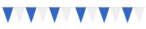HEKU Wimpelkette blau-weiß mit 20 Wimpeln, Wetterfest,10 Meter Lang, Große, Auffällige Wimpel, Ideal für Veranstaltungen, mit Integriertem Befestigungsband (Packung mit 2)