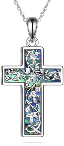 YFN Cadena de cruz de plata de ley 925, colgante de cruz, joyería para mujer, hombre, hoja de hiedra, regalos cristianos