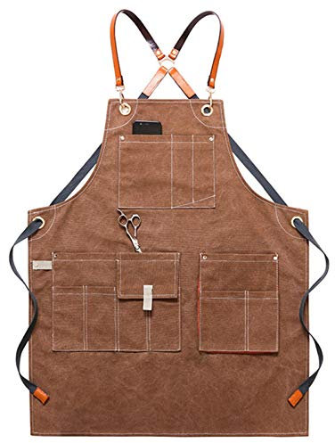 Werkzeugschürze, Arbeitsschürze mit Taschen, Tischlerschürze, Werkstatt-Werkzeugschürze, robuste Arbeitsschürze aus Segeltuch, Schweißschürze, Arbeitsschürze (Farbe: Grau, Größe: XL) (Farbe: Gelb, Grö