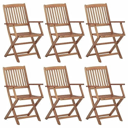 Tidyard 6X Klappbare Gartenstühle Gartenstuhl Klappstuhl Balkonstuhl Hochlehner Stuhl mit Auflagen Klappstühle Garten Esstühle Armlehnstühle Terassenstuhl Balkonmöbel Set Massivholz Akazie