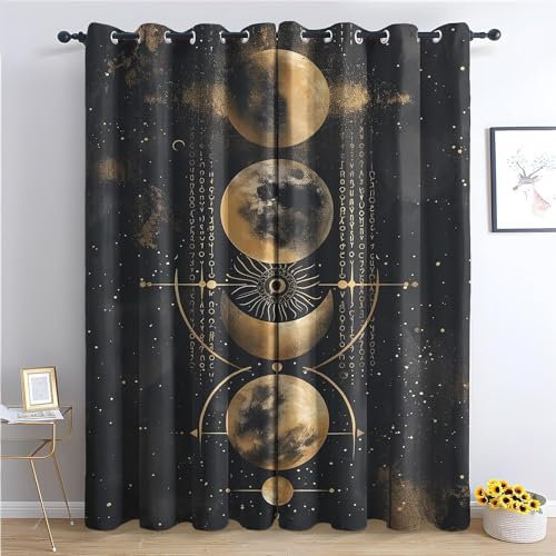 EXSANLIEAY Verdunklungsvorhänge Mond, Vorhang Blickdicht Universum Vorhänge mit öSen 2er Set für Schlafzimmer Kinderzimmer, Deko Gardinen Wohnzimmer-260 x 140 cm (H X B)
