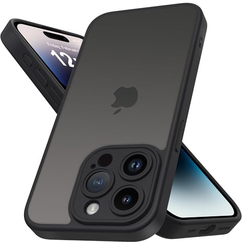 Mootobo for iPhone 14 Pro Hülle 6.1-Inch, Matte Shockproof Bumper Phone Cover, Military-Grade Protection Ultra Slim 360°Full Body Frosted Translucent Back Phone case(Black)