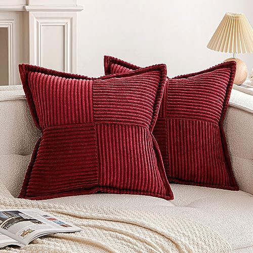 EMEMA Kordsamt Kissenbezüge Weihnachten Weich Dekokissen Dekorativ Kissenbezug 50x50 cm Kissenhülle Sofakissen Zierkissen Couchkissen 2er Set für Wohnzimmer Schlafzimmer Weinrot
