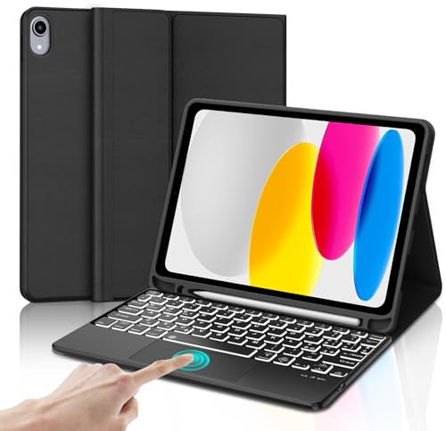 IVEOPPE Tastiera iPad 10 Generazione 10.9 2022, Cover con Tastiera Rimovibile iPad A16 11 Pollici 2025 con Trackpad, Italiano QWERTY con 7 Colori Illuminato, Custodia con Portapenna, Nero