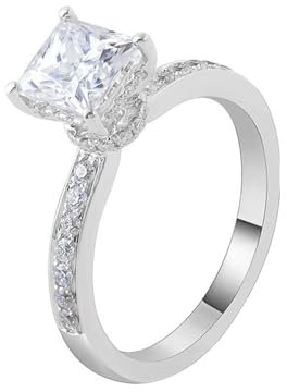 Epinki Echt Goldschmuck, Weißgold Au585 Ringe, Klassiker Trauringe mit Quadrat 1ct Moissanit, 18K Hochzeitsring Antragsring Gr.57 (18.1)