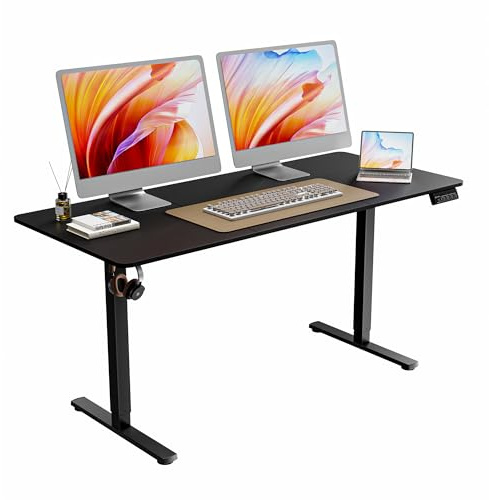 ERGOMAKER Höhenverstellbarer Schreibtisch Elektrisch für Homeoffice160x70cm | Ergonomischer Schreibtisch, Memory-Funktion. Für Homeoffice, Lernen & Gaming. 3-teilige Platte, höhenverstellbar.