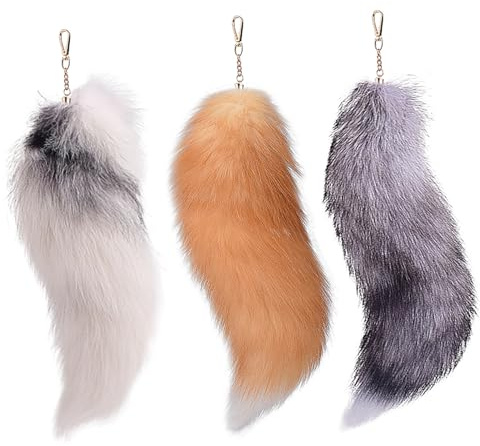 3 PCs Therian Tail Keychain, 15,8 Zoll langes Therian Fuchsschwanz mit Verschluss, Halloween weiche flauschige Fuchsschwanzschlüsselkette, Hanging Fox Tail -Schlüsselbund für Frauen -Handtaschen