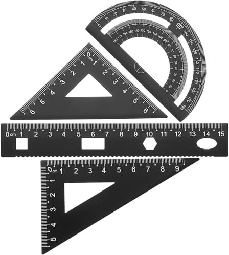 TEHAUX Stabiles Lineal-Set Aus Metall 4-teiliges Lineal-Set Winkelmesser Dreieck Wichtiges Geometrie-Werkzeug für Studenten