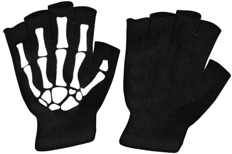 Guanti da ciclismo Skeleton, Guanti Skeleton per bambini - Guanti da ciclismo senza dita con teschio che si illuminano al buio per bambini | Comodi guanti scheletrati luminosi al buio per corsa, cicli