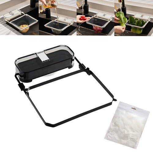 Suction Cup Sink Strainer, Kitchen Sink Garbage Filter Rack Suction Cup, Sink Drain Strainer Basket for Food Waste, Residue Filter with 50 Filter Mesh Bags (Black)
