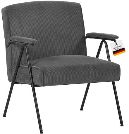ALBATROS Designer Vintage Sessel Stanford, mid Century modern, hochwertiger Cord Stoff Bezug in Grau, sehr bequemer Federkern, Relaxsessel Loungesessel für Wohnzimmer, Schlafzimmer