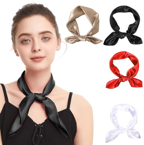 Seidentuch Damen, 4 Stück Damen Tuch Schal, Einfarbiger Weicher Seidentuch, Einfarbiger Weicher Seidentuch, Elegante Schal Tuch Geschenk für Frauen, Halstuch Größe 60 x 60 cm