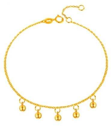 Tolldek Gelbgold 18 Karat Au750 Fußkettchen, Kugel Fußkette Damen, Gliederkette 18K Gold Echt Goldschmuck, 24CM