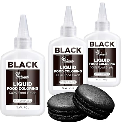 Lebensmittelfarbe Flüssige Schwarz- 70mlx3 | Hochkonzentriert, Leuchtende Farben,Lebensmittelecht,Für Kuchen, Macaron, Kekse & DIY Kuchendekoration, Fondant, Seifen