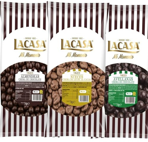 Lacasa Pack 3kg de bolas: Almendra con chocolate Negro,Avellana con chocolate Negro,Nuez con chocolate con Leche