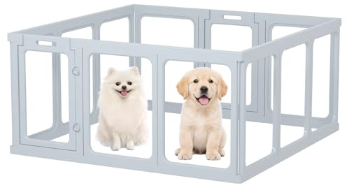 Gardner Pet 12PCS Enclos Chien Acrylique Transparent 128x128x60cm Gris | 10+2 Panneaux Modulables avec 2 Porte, Parc à Chiot Modulable, Pour Petit Chien/Chat, Clôture Sécurisée, Usage Intérieur