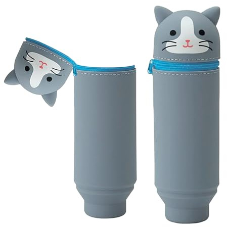 MPXEAVG 2 in 1 Weiche Silikontasche Kawaii Federmäppchen, Stiftetasche Buntstifte Marker, Cartoon Federmäppchen, Niedliche Schulbedarf Mädchen Junge, Gerade (Blaue Katze)