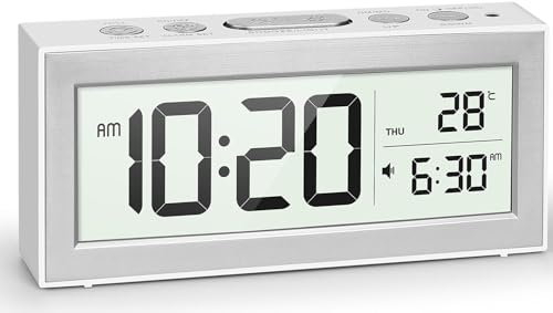 YouJabz Digital Alarm Clock with LED Display, Alarm Clock Bedside Battery Operated with Night Light, 5 Alarm Schedule, Auto Brightness Adjustment, Snooze, Calendar, 12/24H, °F/°C