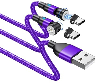 BITHAI Magnetisches USB-C-Ladekabel 2 Stück 2.4 A magnetisches USB-Kabel mit Typ-C-Adapter, Nylon-geflochtenes Magnet-Ladekabe (3m*2)