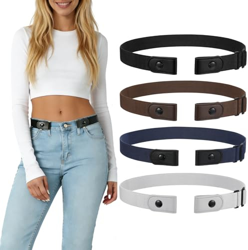 LEACOOLKEY Lot de 4 ceintures élastiques sans boucle pour homme et femme - Invisible et réglable - Sans boucle - Pour pantalon en jean, L-3XL:64cm(Für Hosengrößen 88cm-134cm)