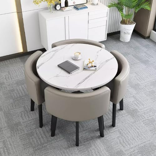BRCYKRWY Moderner Konferenztisch,Runder Konferenztisch und Stühle 1 Tisch und 4 Stühle 5teiliges Set,Couchtisch Besprechungstisch Empfangtisch for Esszimmer,Küche & Wohnzimmer