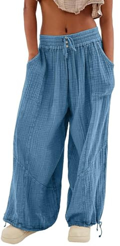 Pantaloni Da Donna Casual Harem Estivi Casual Pantaloni a Gamba Larga Leggeri Morbidi Comodi Vita Alta Pantalone Lavoro Jogging Vacanze Pantalone Con Tasche Elastici In Vita Vintage Baggy Pants