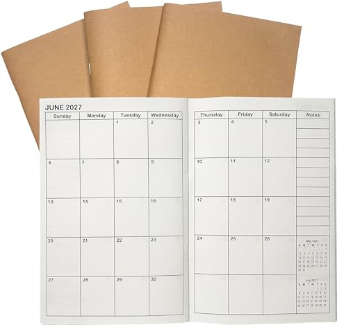 A5 Planner Jan 2026 - Jun 2027, Travelers Notebook Inserts, Travelers Notebook Calendar, Weekly and Monthly Calendar, 100gsm Paper, 8.3 x 5.5 in, Set of 3