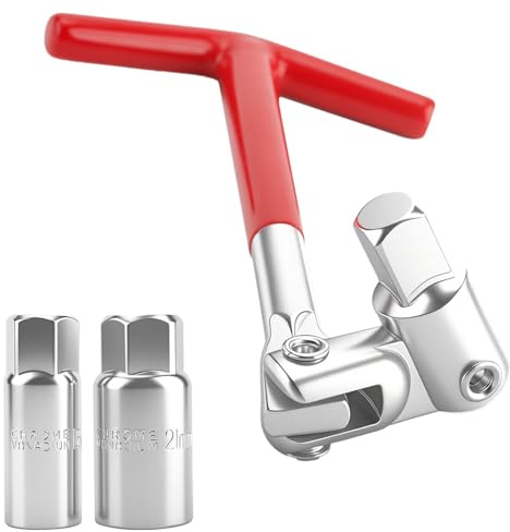 VBGURR Zündkerzenschlüssel Set 16mm & 21mm,Universeller Zündkerzenwechsler für Auto, Motorrad, Rasenmäher & Kleingeräte,Rutschfester T-Griff Zündkerzen Steckschlüssel