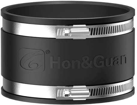 Hon&Guan 100 mm Flexible Rubber Duct Connector with 2 Stainless Steel Clamps, Noise-Reducing, Odorless, Rubber Coupling for Inline Duct Fans, Rigid Pipes, Steel Pipes