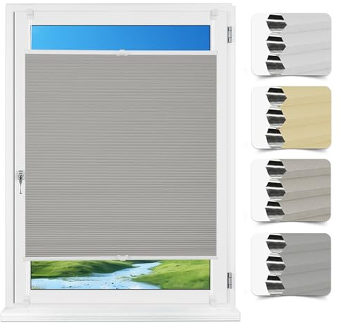 Allesin Plissee Verdunklung Klemmfix Wabenplissee ohne Bohren Grau 75x120cm(BxH) Verdunklungsplissee für Fenster & Tür, 100% Blickdicht, Sicht- & Schallschutz, Wärmeisolierung Thermoplissee