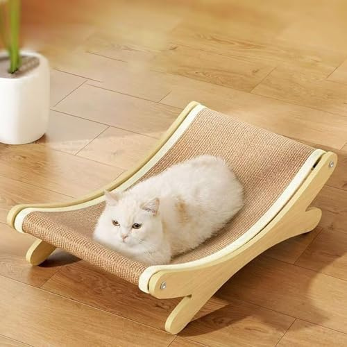 Kratzbretter für Katzen aus Holz & Sisal | Modernes Design, Gebogene Kratzfläche | Stabiler Stand | Kratzmöbel für Krallenpflege