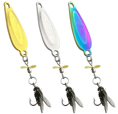 3 stycken flugfisksflugor med propeller, realistiska flugfiskbeten med krokar, konstgjorda insektsdrag för sötvatten, saltvatten, öringfiske, fiskeflugor, öringsflugor, A